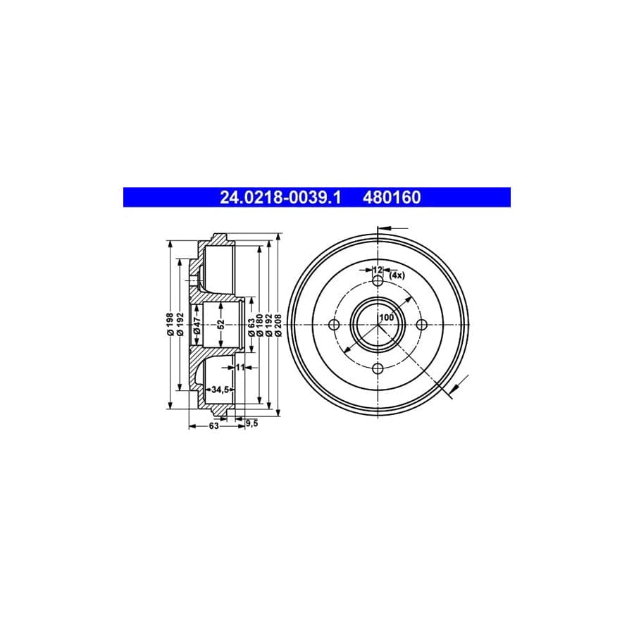 ATE 24.0218-0039.1 Brake Drum