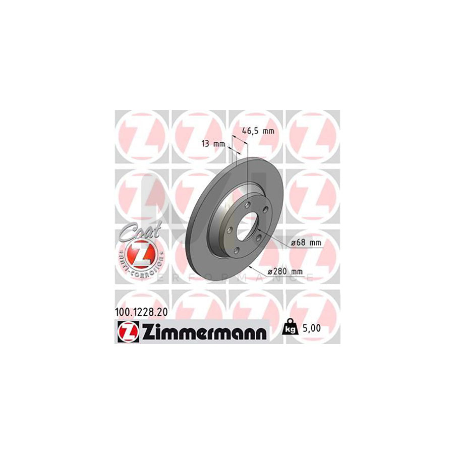 ZIMMERMANN COAT Z 100.1228.20 Brake Disc for AUDI A4 Solid, Coated, High-carbon | ML Performance Car Parts