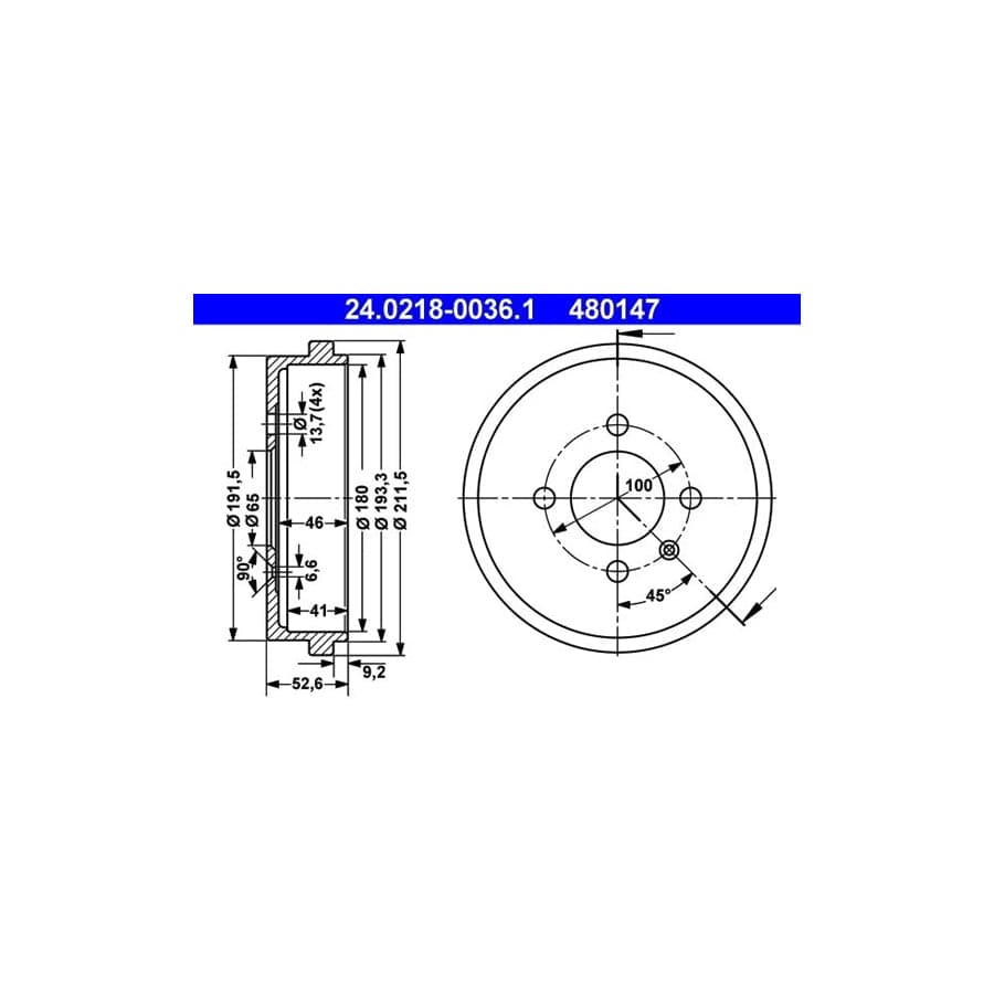 ATE 24.0218-0036.1 Brake Drum For Vw Lupo / Lupo 3L (6X1, 6E1)