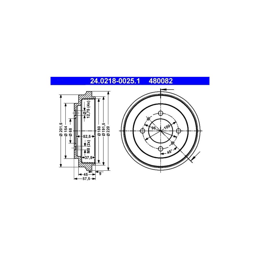 ATE 24.0218-0025.1 Brake Drum