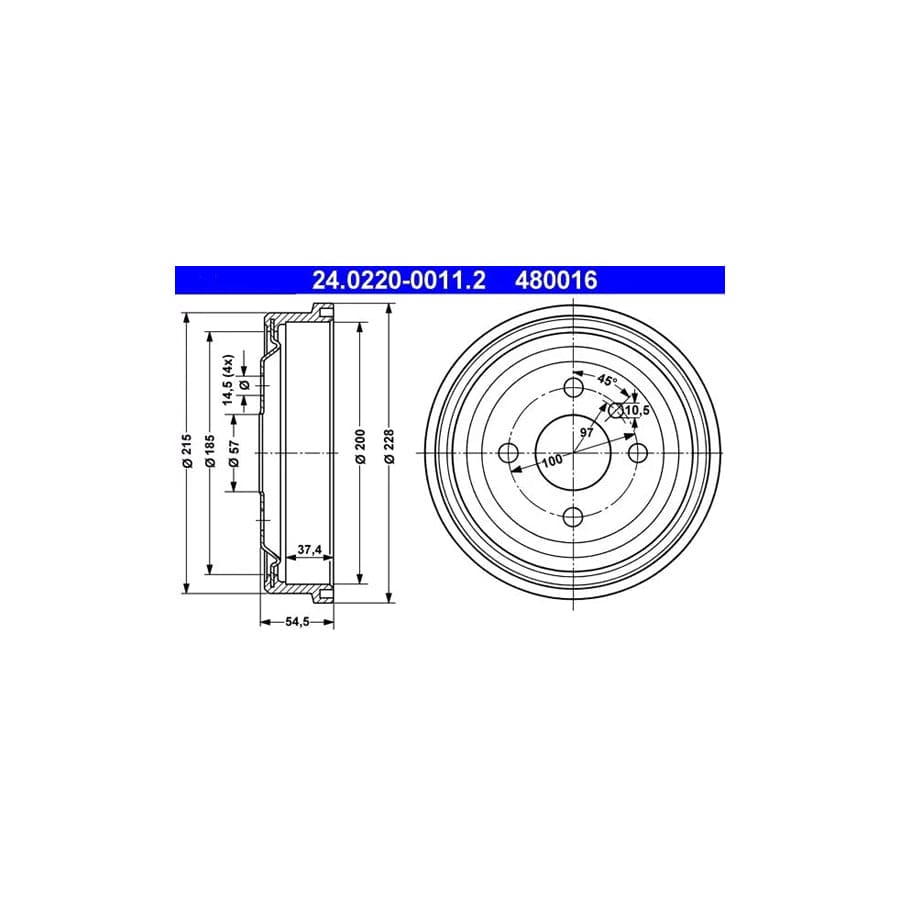 ATE 24.0220-0011.2 Brake Drum