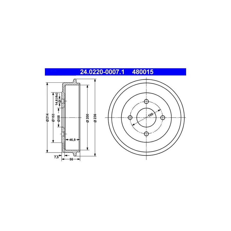 ATE 24.0220-0007.1 Brake Drum