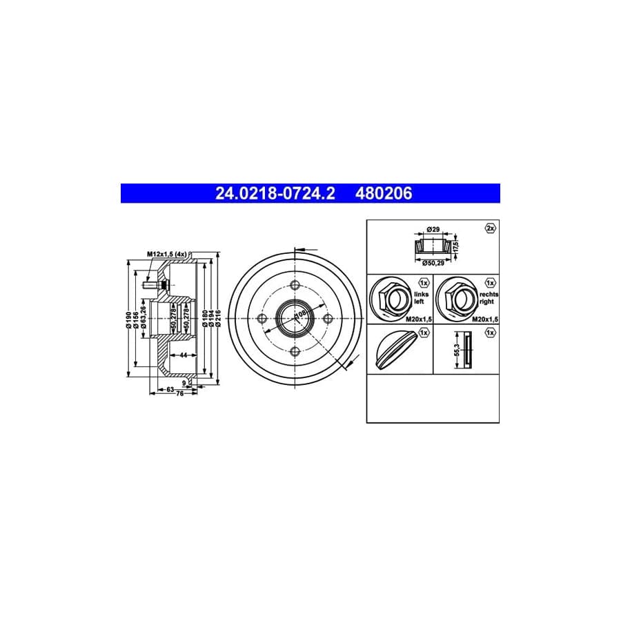 ATE 24.0218-0724.2 Brake Drum