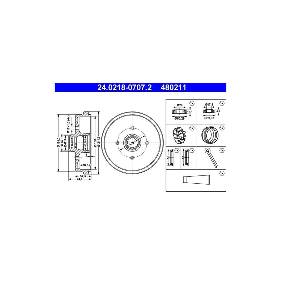 ATE 24.0218-0707.2 Brake Drum