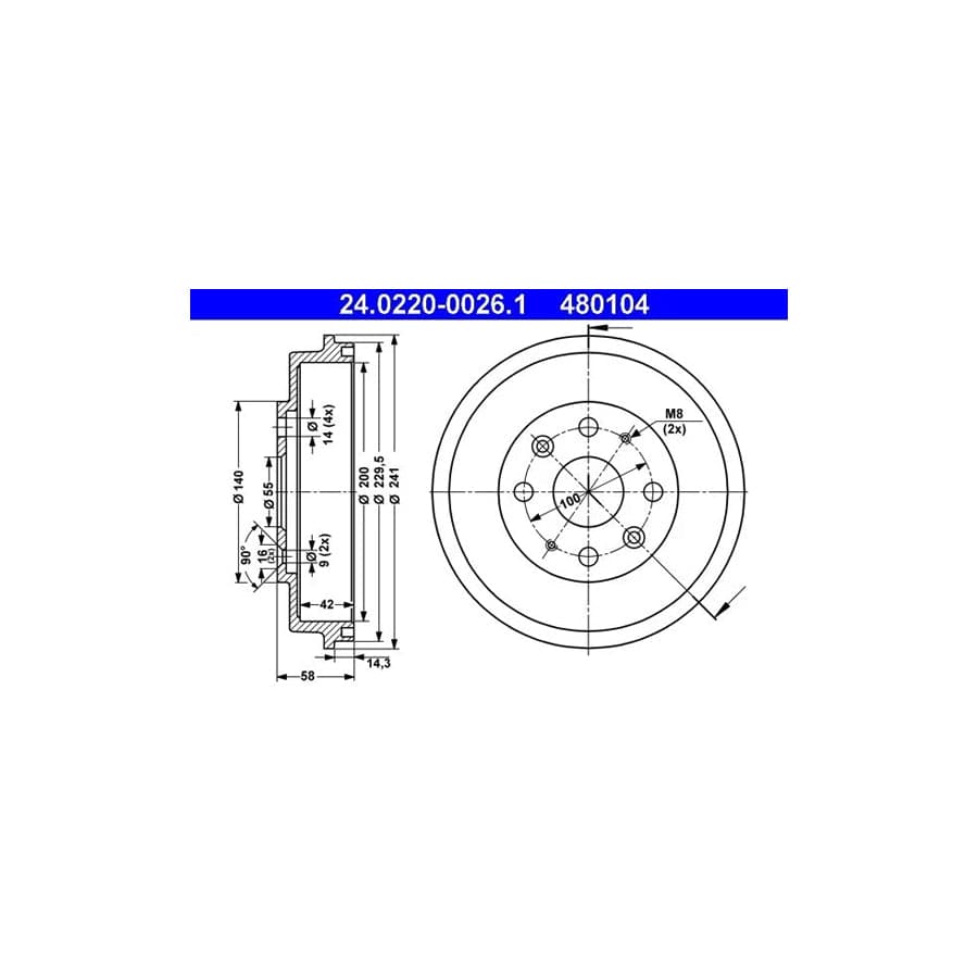 ATE 24.0220-0026.1 Brake Drum