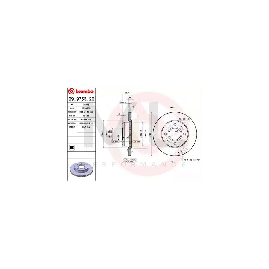 BREMBO COATED DISC LINE 09.9753.21 Brake Disc for HYUNDAI Amica / Atoz (MX) Internally Vented, Coated, High-carbon | ML Performance Car Parts