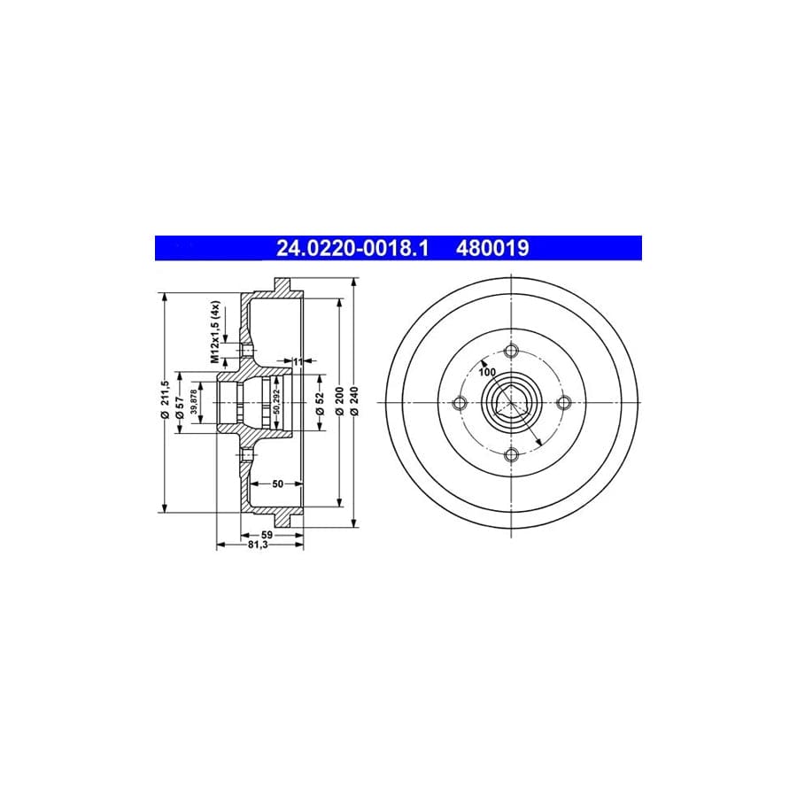 ATE 24.0220-0018.1 Brake Drum