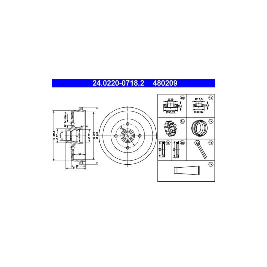 ATE 24.0220-0718.2 Brake Drum