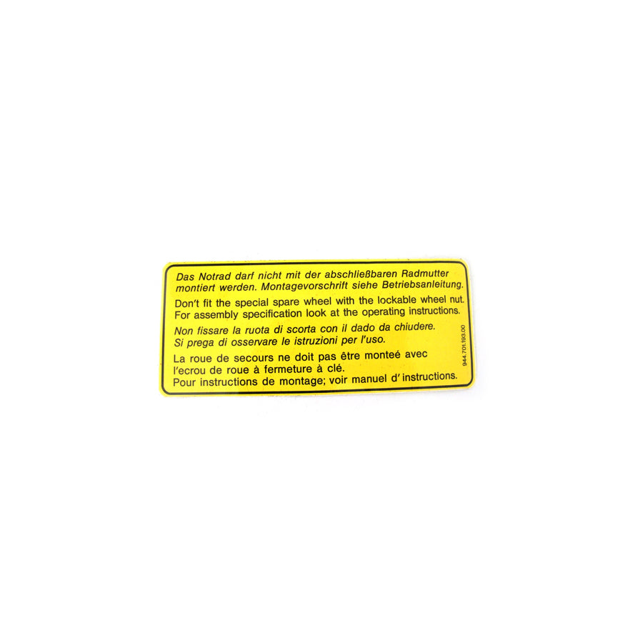 Genuine Porsche Emergency Wheel Sticker Porsche 911 / 944 | ML Performance UK Car Parts