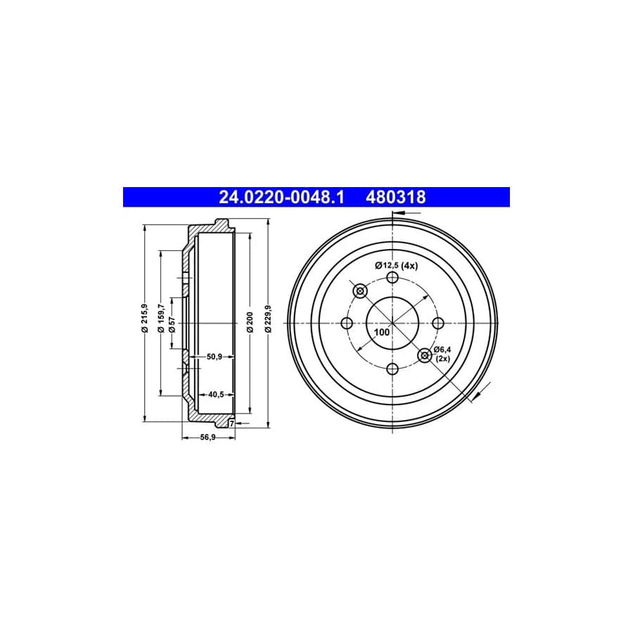 ATE 24.0220-0048.1 Brake Drum