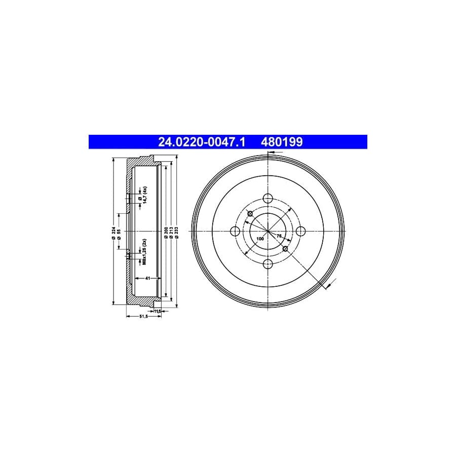 ATE 24.0220-0047.1 Brake Drum