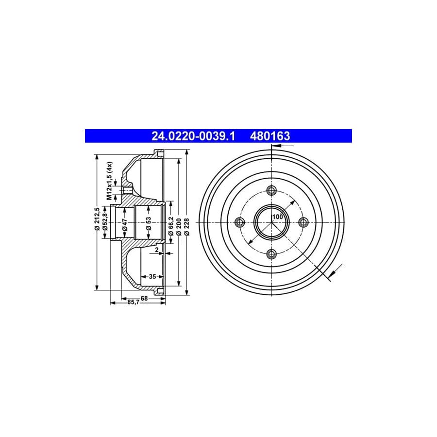 ATE 24.0220-0039.1 Brake Drum