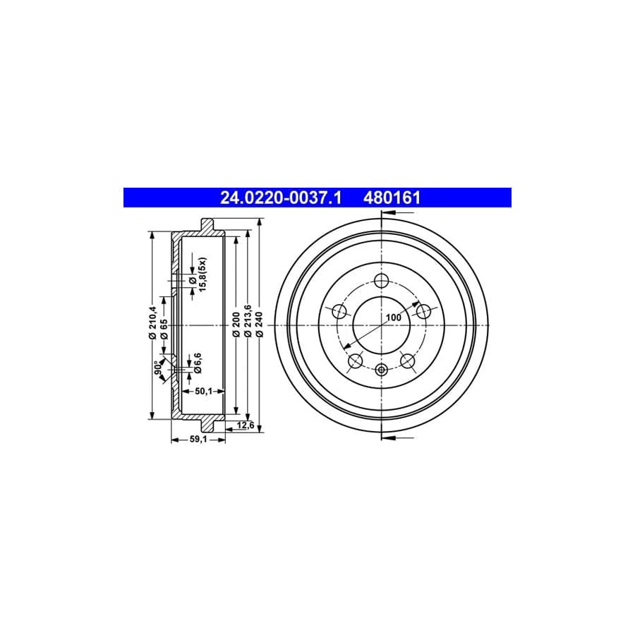 ATE 24.0220-0037.1 Brake Drum