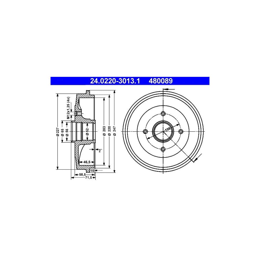 ATE 24.0220-3013.1 Brake Drum