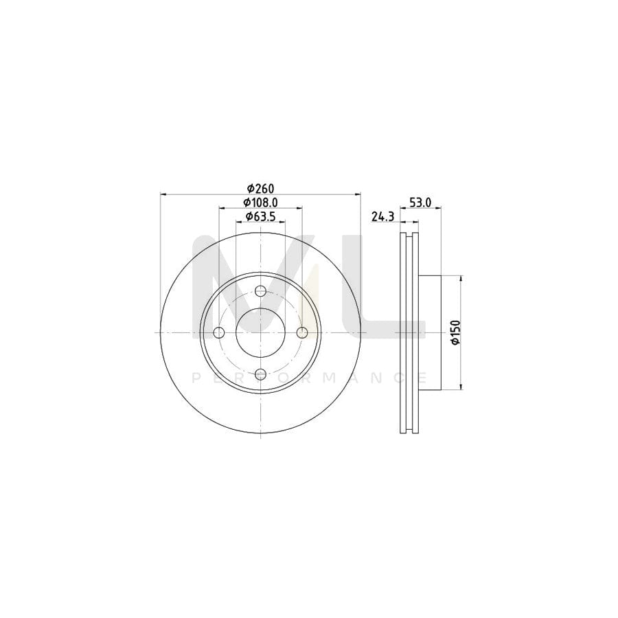 HELLA 8DD 355 101-391 Brake Disc Internally Vented, without wheel hub, without wheel studs | ML Performance Car Parts