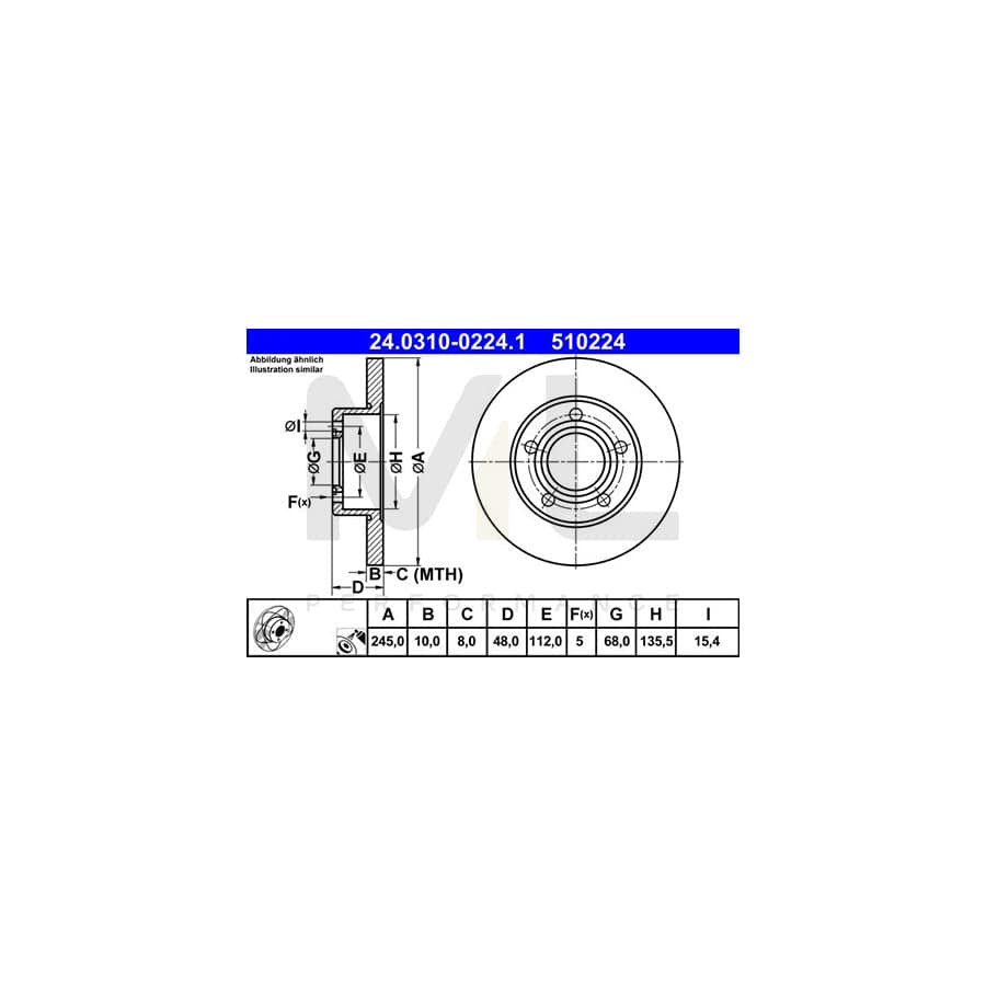 ATE PowerDisc 24.0310-0224.1 Brake Disc Solid, Coated | ML Performance Car Parts