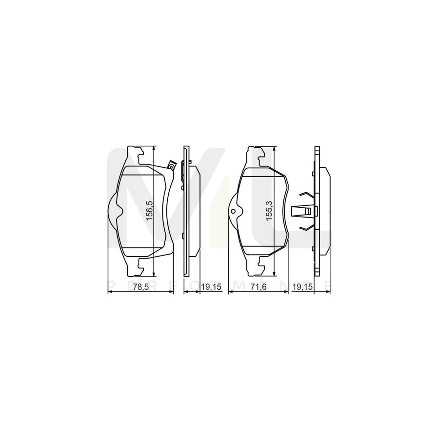 Bosch 0986494508 Brake Pad Set With Acoustic Wear Warning, With Anti-Squeak Plate, With Piston Clip BP1429 | ML Performance Car Parts