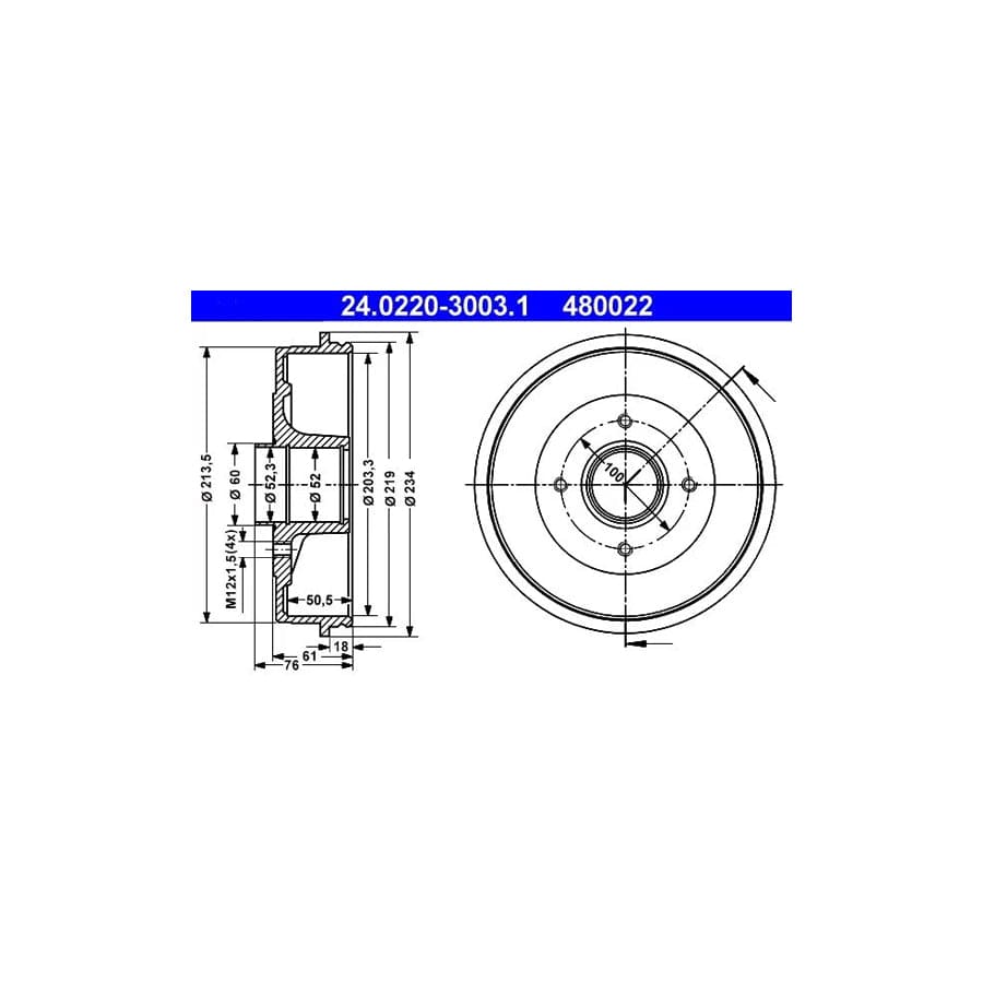 ATE 24.0220-3003.1 Brake Drum