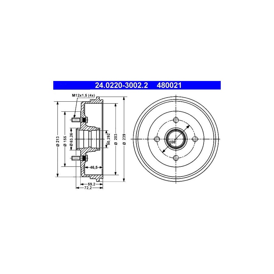 ATE 24.0220-3002.2 Brake Drum For Ford Fiesta Mk3 Hatchback (Gfj)