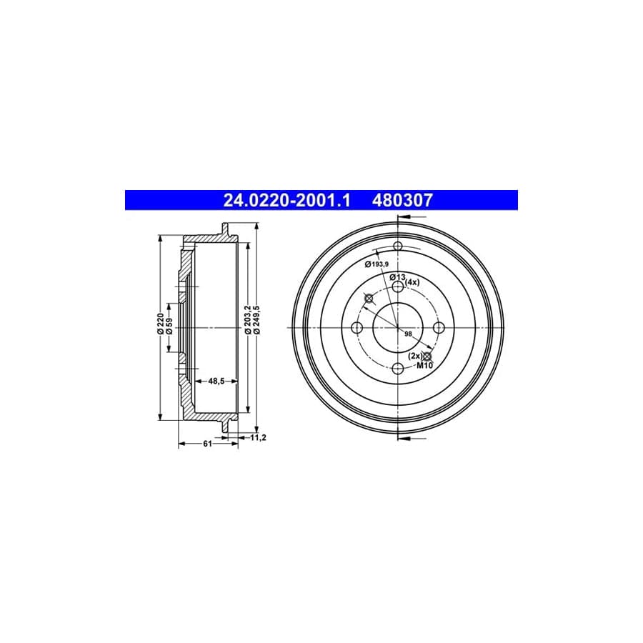 ATE 24.0220-2001.1 Brake Drum