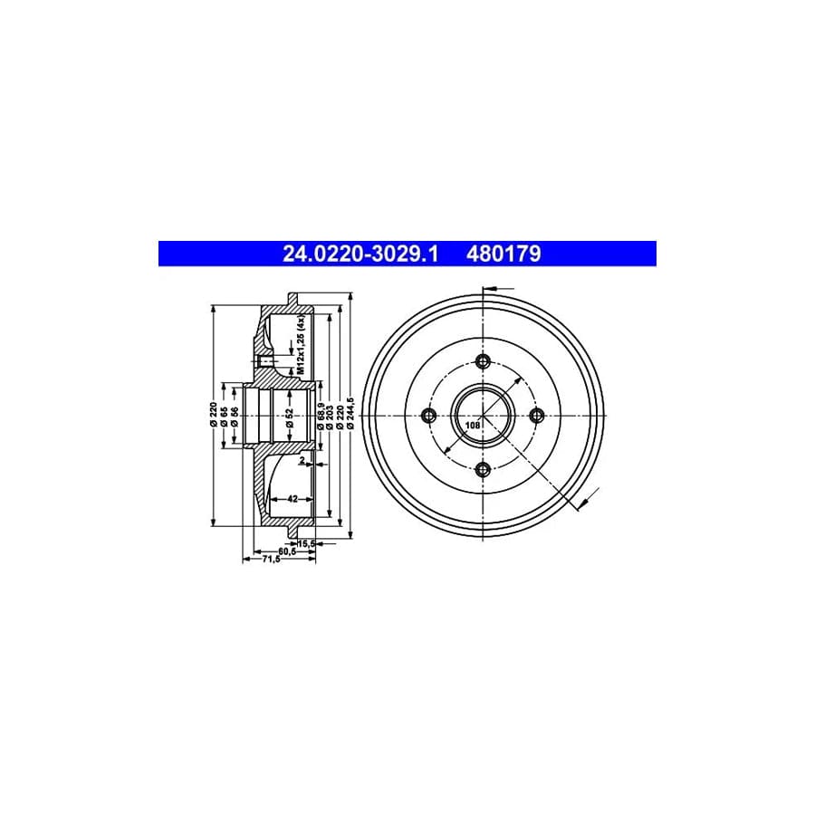 ATE 24.0220-3029.1 Brake Drum