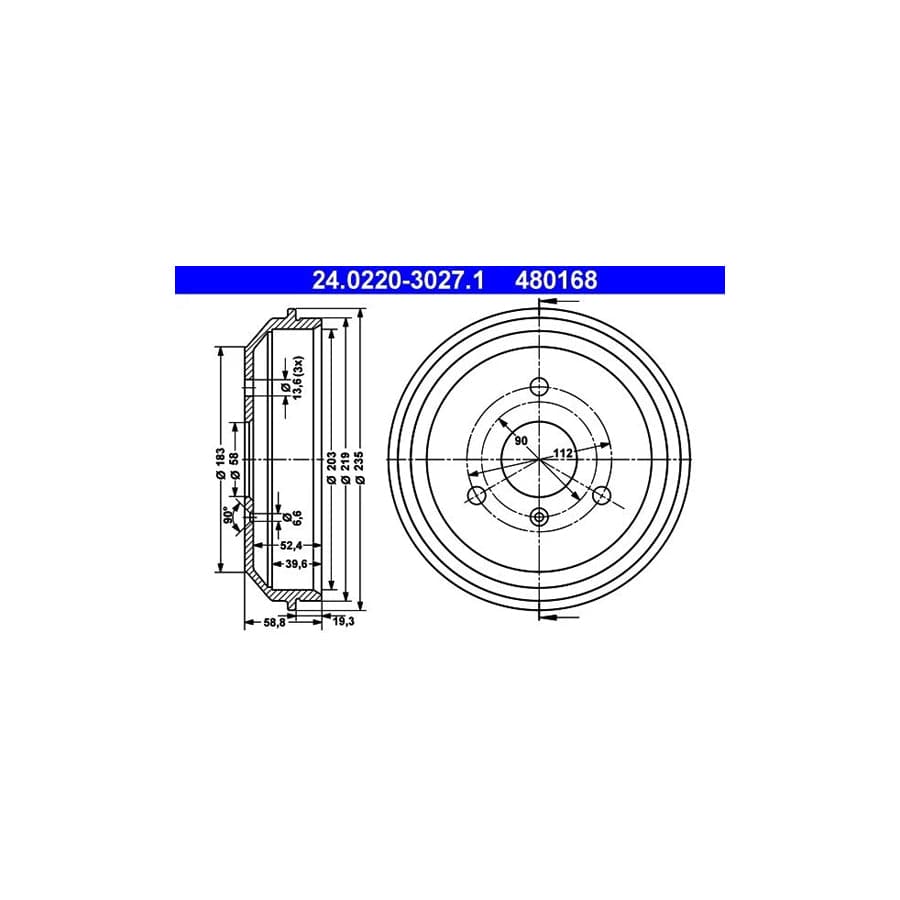 ATE 24.0220-3027.1 Brake Drum