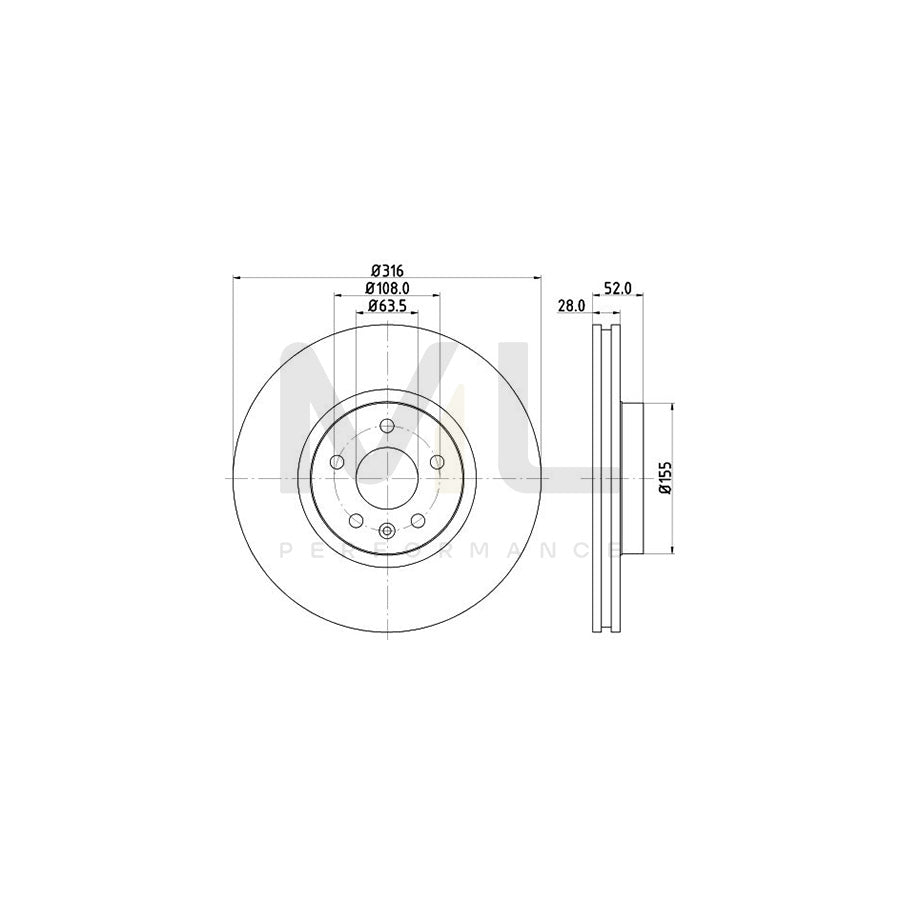 HELLA PRO High Carbon 8DD 355 129-511 Brake Disc Externally Vented, Coated, High-carbon, without wheel hub, without wheel studs | ML Performance Car Parts