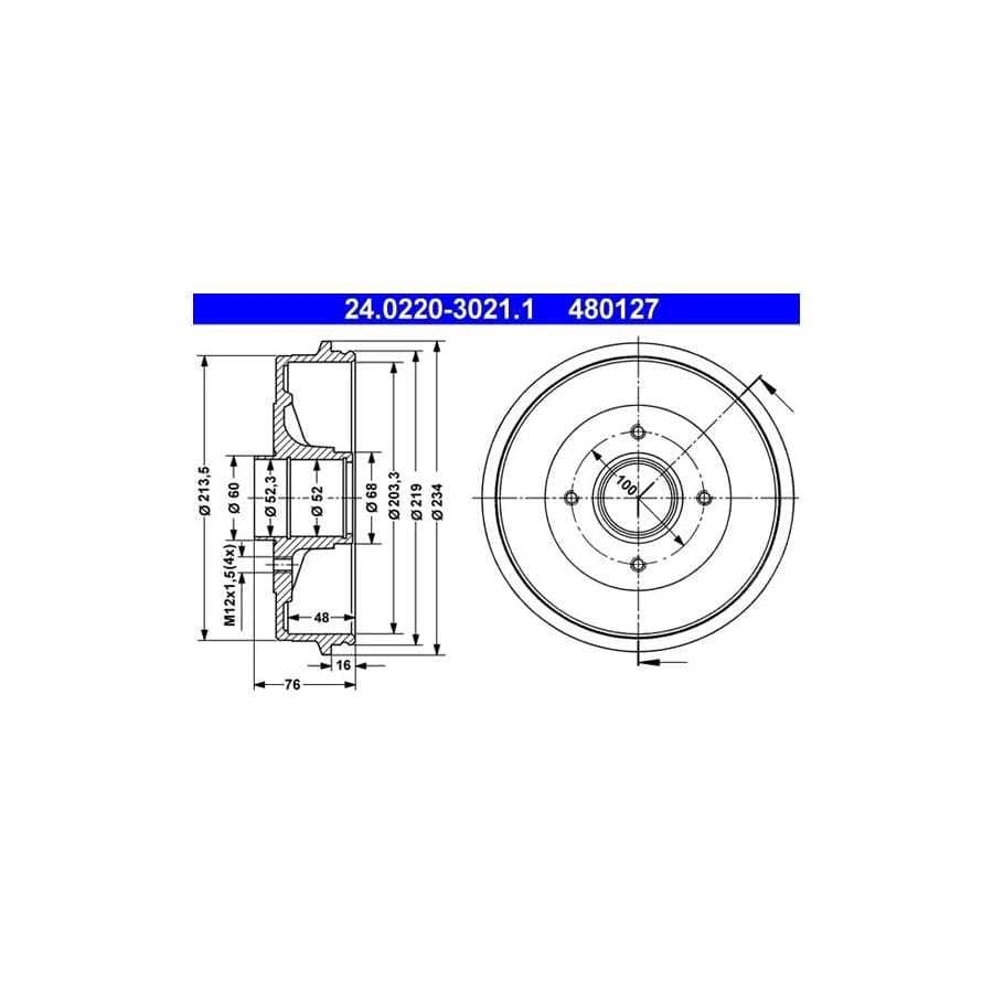 ATE 24.0220-3021.1 Brake Drum