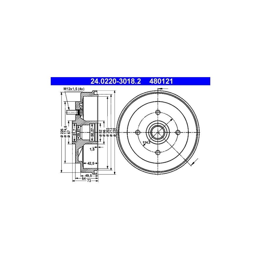 ATE 24.0220-3018.2 Brake Drum