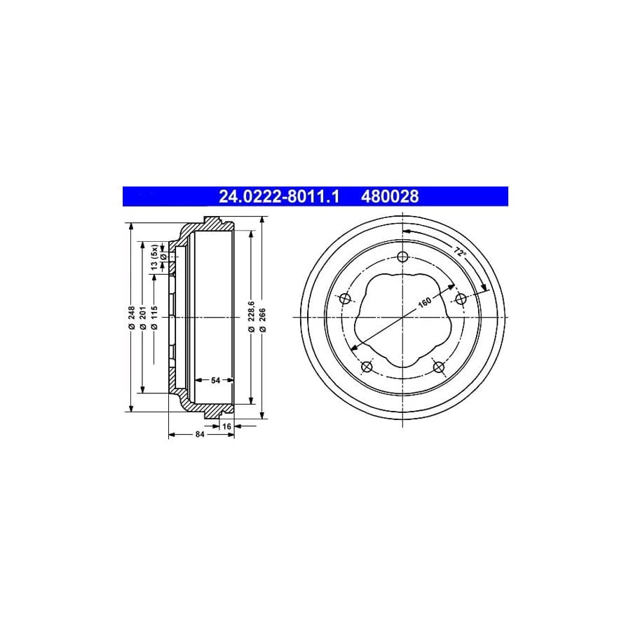 ATE 24.0222-8011.1 Brake Drum For Ford Transit