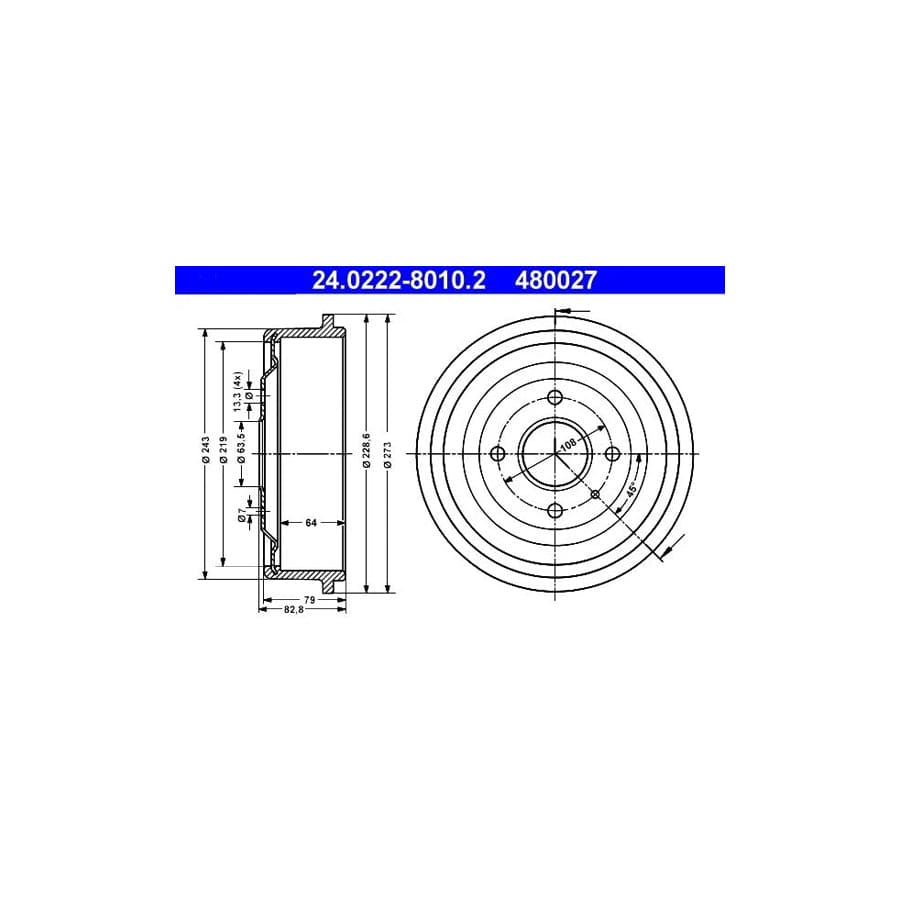 ATE 24.0222-8010.2 Brake Drum