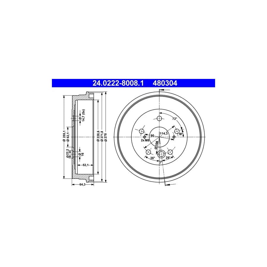 ATE 24.0222-8008.1 Brake Drum