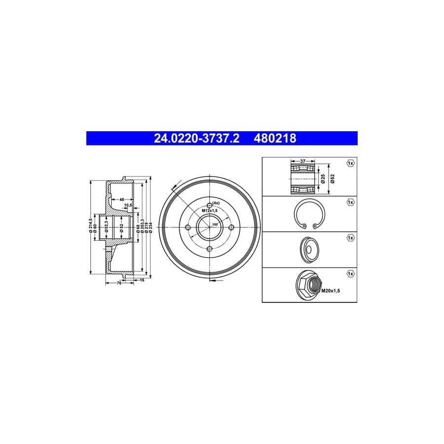 ATE 24.0220-3737.2 Brake Drum