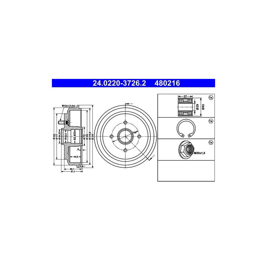 ATE 24.0220-3726.2 Brake Drum