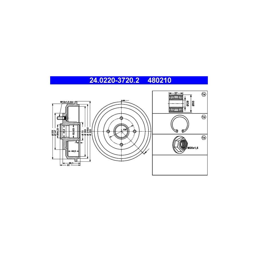 ATE 24.0220-3720.2 Brake Drum