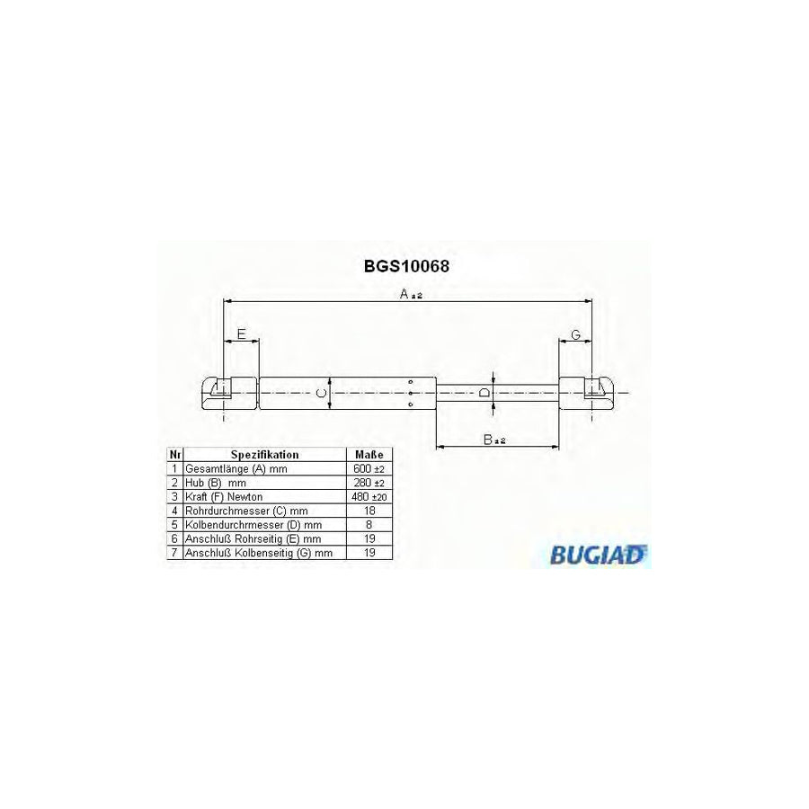 Bugiad BGS10068 Tailgate Strut For Citroën Xantia Hatchback (X2)