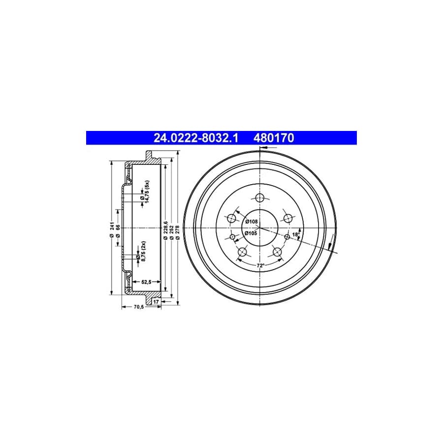 ATE 24.0222-8032.1 Brake Drum For Renault Espace Iii (Je)