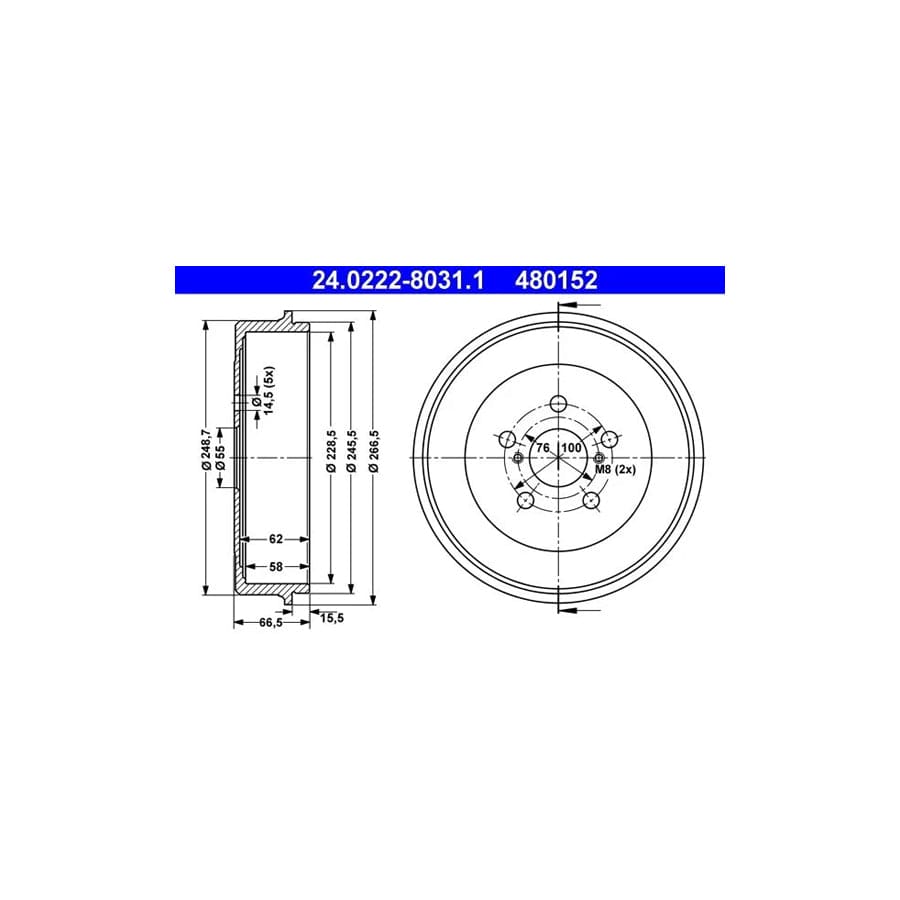 ATE 24.0222-8031.1 Brake Drum For Toyota Avensis