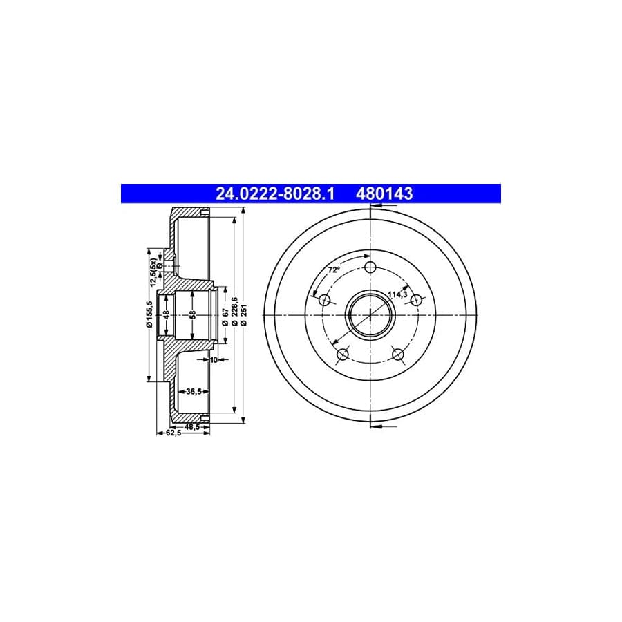 ATE 24.0222-8028.1 Brake Drum For Mazda 626