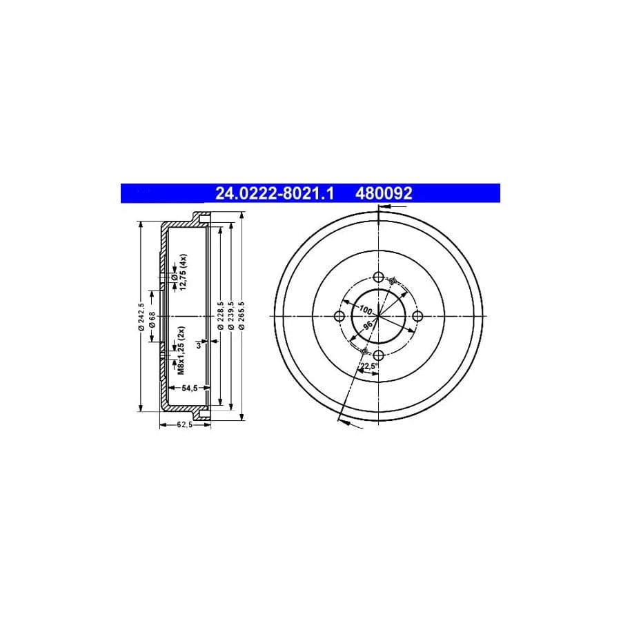 ATE 24.0222-8021.1 Brake Drum For Nissan Sunny