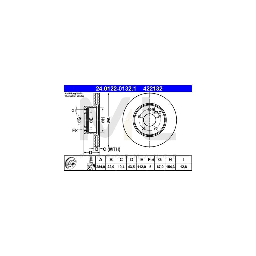 ATE 24.0122-0132.1 Brake Disc suitable for MERCEDES-BENZ C-Class Vented, Coated, Alloyed / High-carbon, with bolts/screws | ML Performance Car Parts