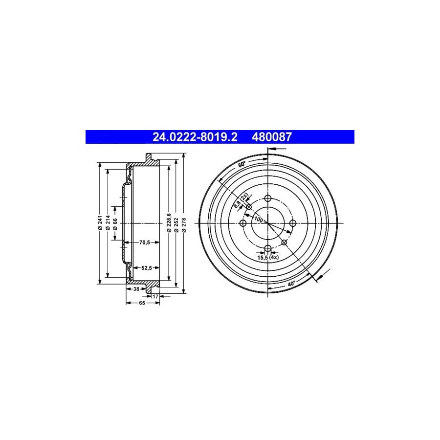 ATE 24.0222-8019.2 Brake Drum