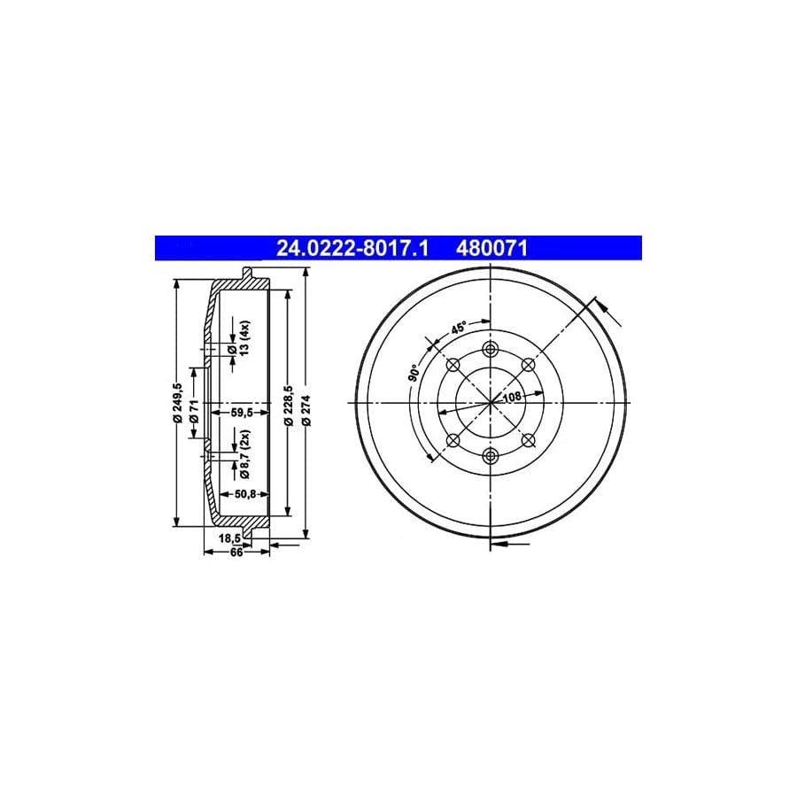 ATE 24.0222-8017.1 Brake Drum