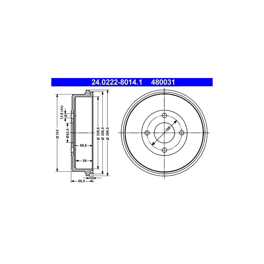 ATE 24.0222-8014.1 Brake Drum For Ford Mondeo