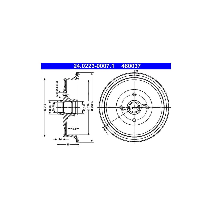 ATE 24.0223-0007.1 Brake Drum