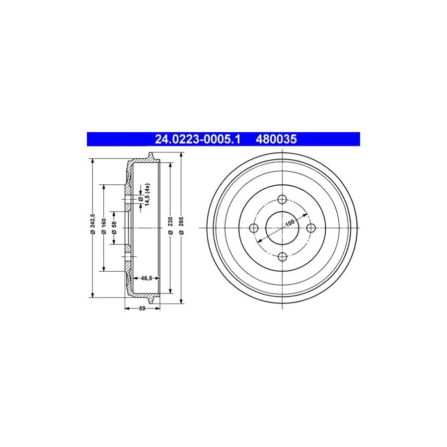 ATE 24.0223-0005.1 Brake Drum