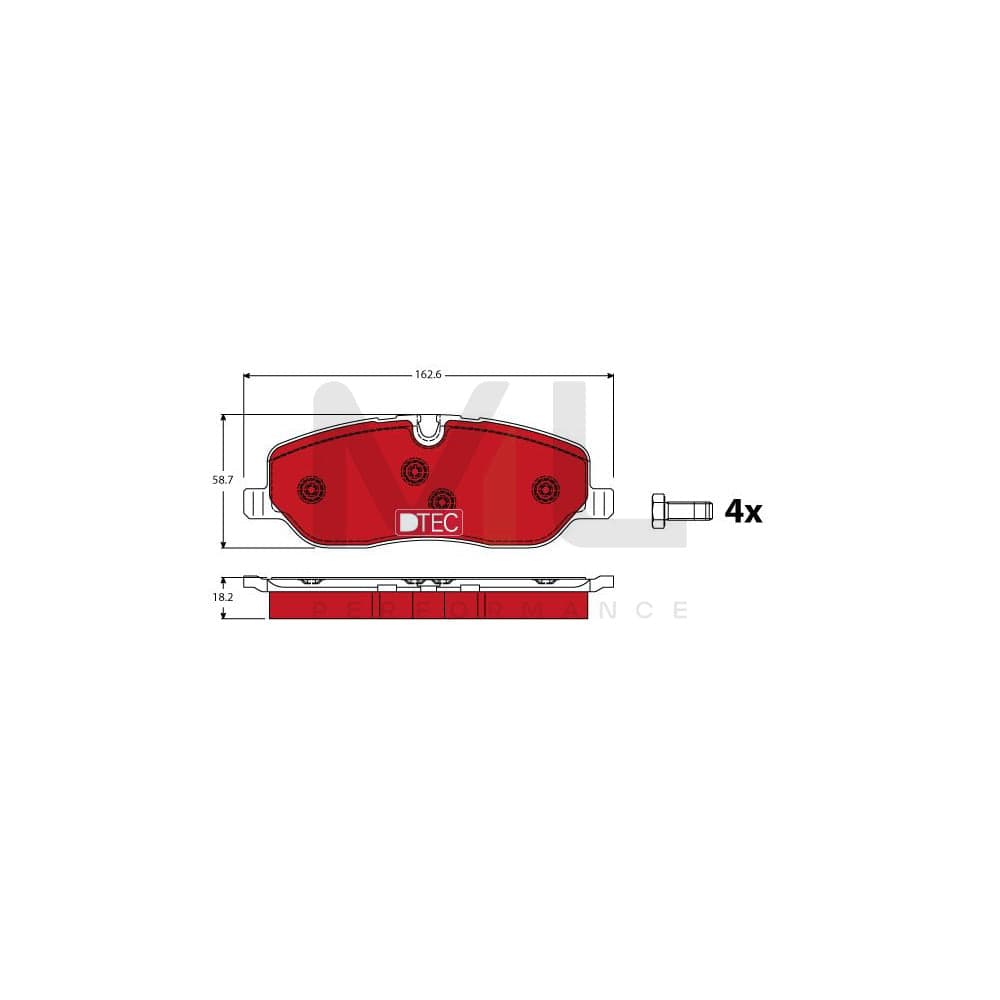 TRW Dtec Cotec Gdb1631Dte Brake Pad Set Prepared For Wear Indicator, With Brake Caliper Screws, With Accessories | ML Performance Car Parts