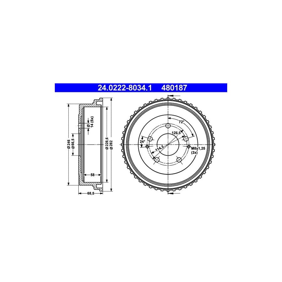 ATE 24.0222-8034.1 Brake Drum