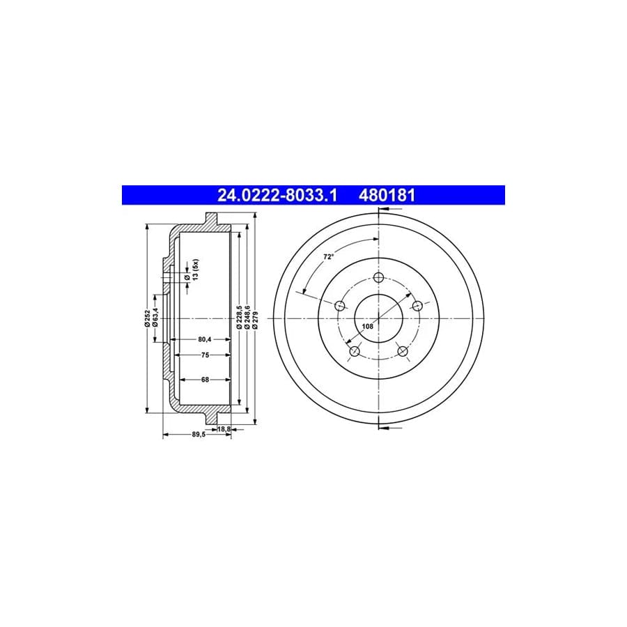 ATE 24.0222-8033.1 Brake Drum