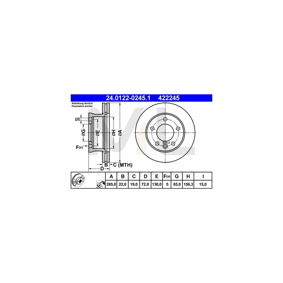 ATE 24.0122-0245.1 Brake Disc suitable for MERCEDES-BENZ SPRINTER Vented, Coated, Alloyed / High-carbon | ML Performance Car Parts